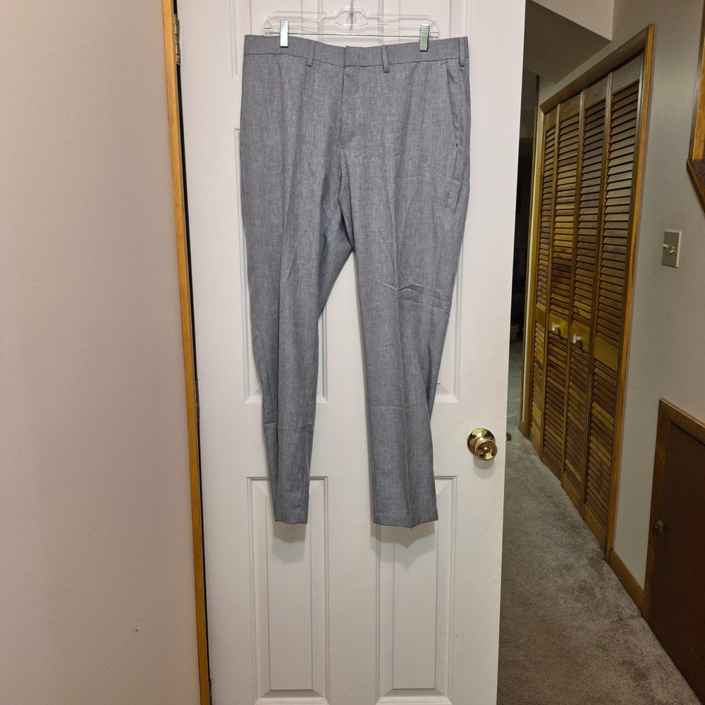 Haggar Premium Signature Men 36x30 Gray Slim Fit Dress Slacks Trousers Heathered